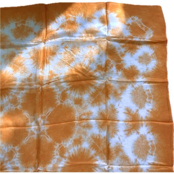 100% Silk tie dye Bright Orange Color scarf square 33”x33” Soft Hand Rolled Hem - Picture 4 of 14